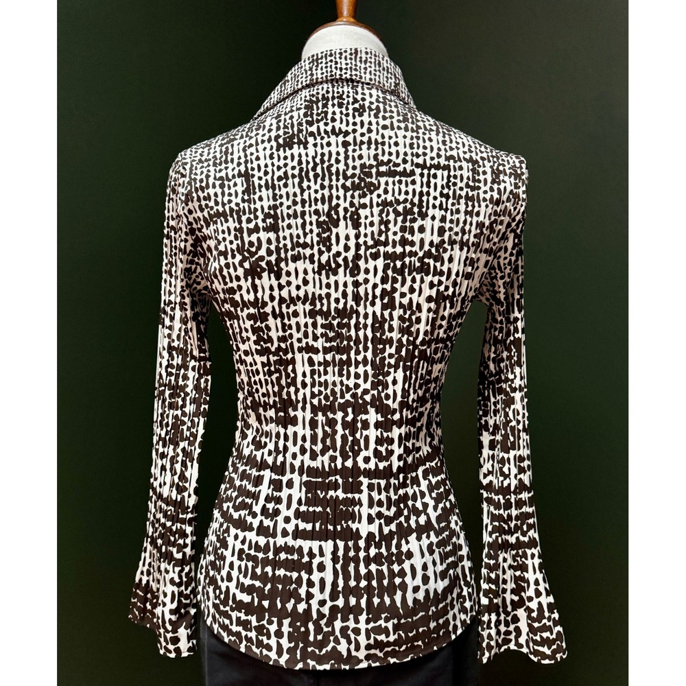 NWOT Apt. 9 Brown & White Accordion Bell Sleeve Top Women's S - Picture 2 of 9